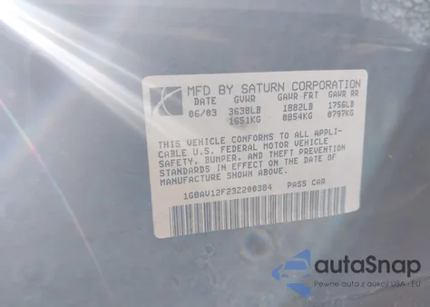 2003 Saturn Ion 3 from USA, damaged, VIN 1G8AV12F23Z200384